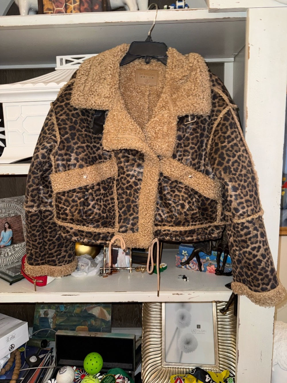 BlankNYC Small S Blank NYC leopard bonded leopard print shearling moto jacket - Picture 5 of 10